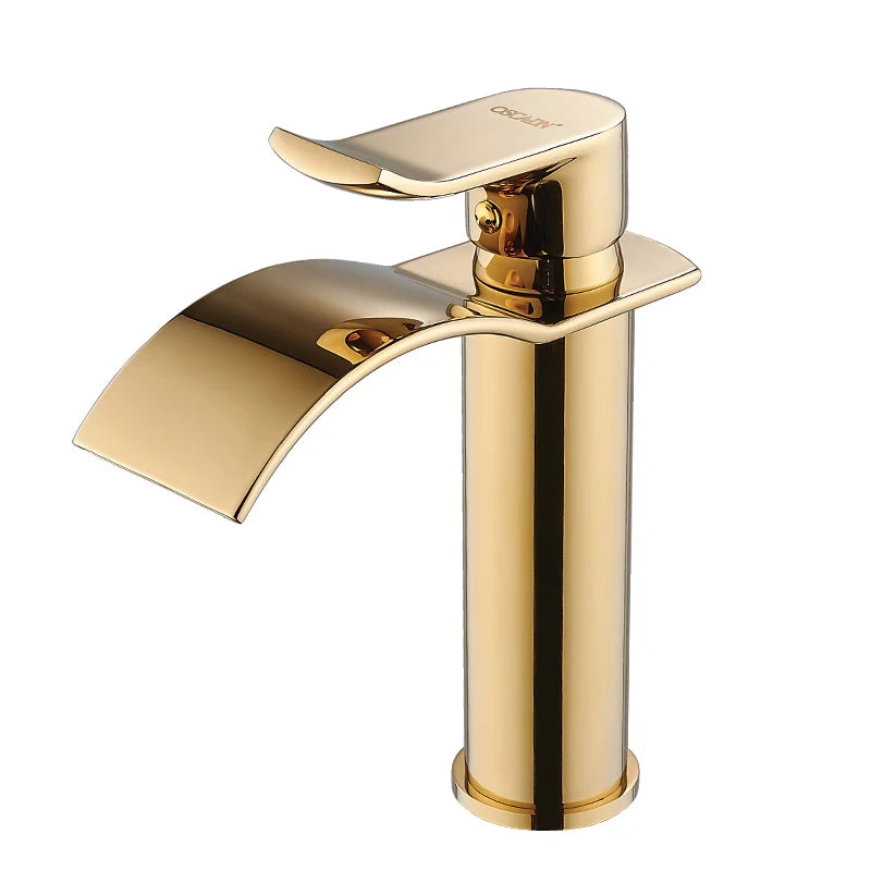 Torneira Cascata Bica Alta Banheiro - Branco e Dourado