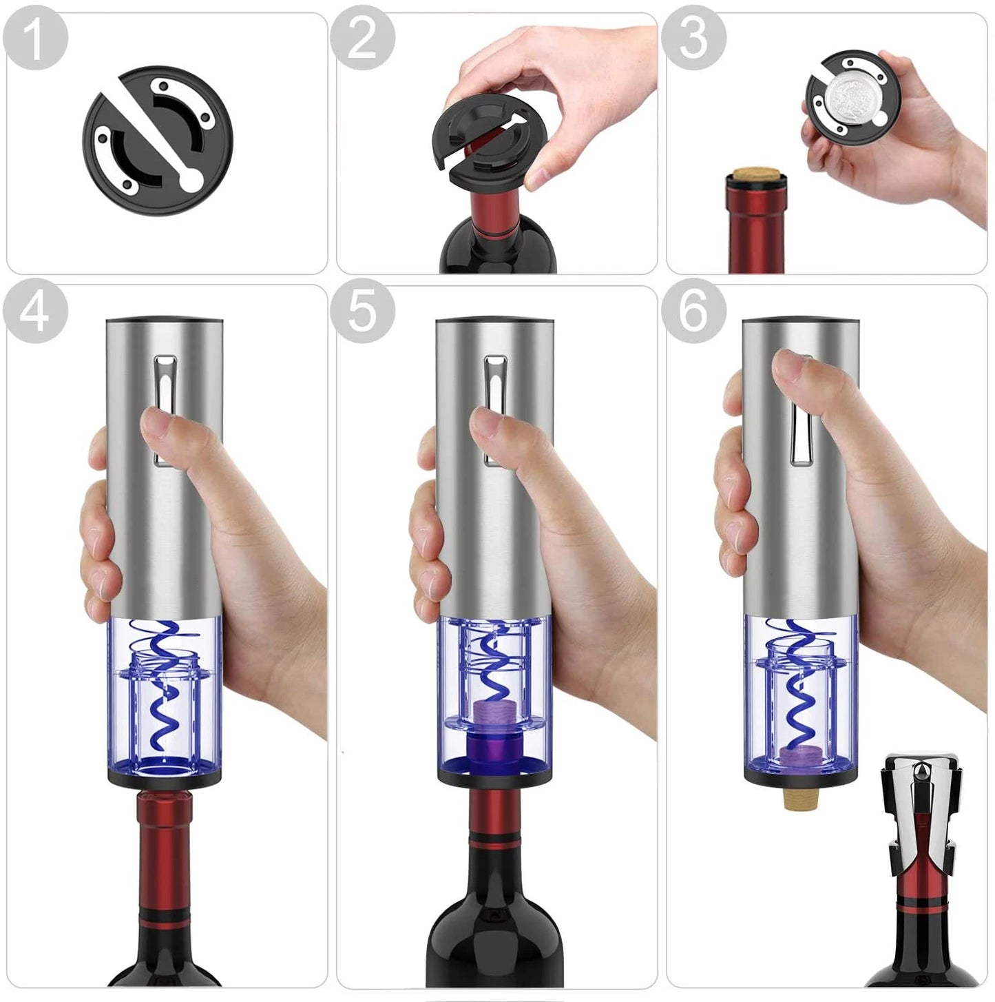 Abridor de Vinho Elétrico Automático 4 em 1 com Carregamento USB