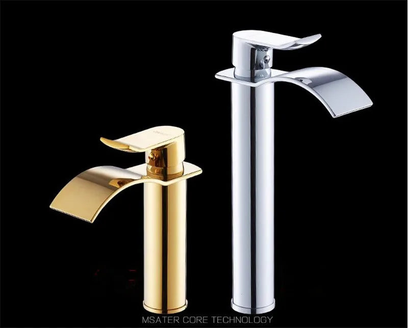 Torneira Cascata Bica Alta Banheiro - Branco e Dourado