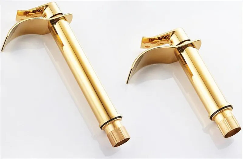 Torneira Cascata Bica Alta Banheiro - Branco e Dourado