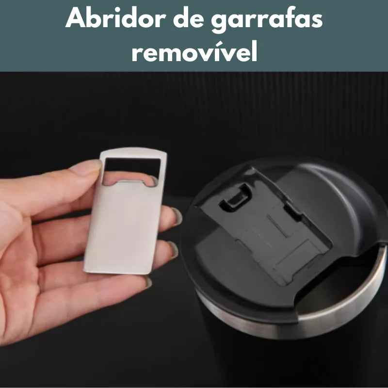 Copo térmico inox com tampa e abridor
