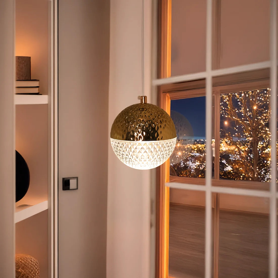 Pendente hemisphere cristal dourado