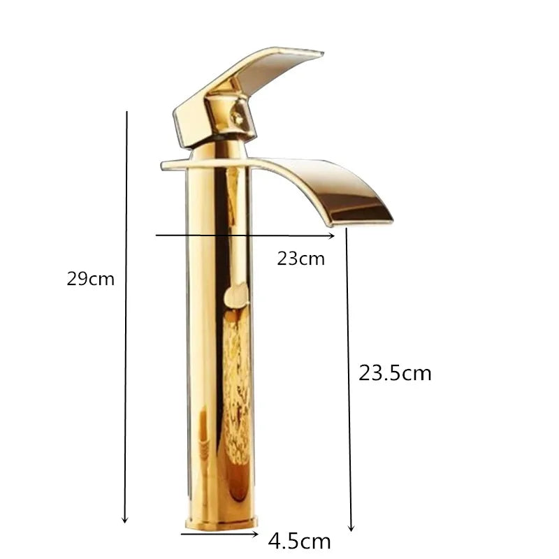 Torneira Cascata Bica Alta Banheiro - Branco e Dourado