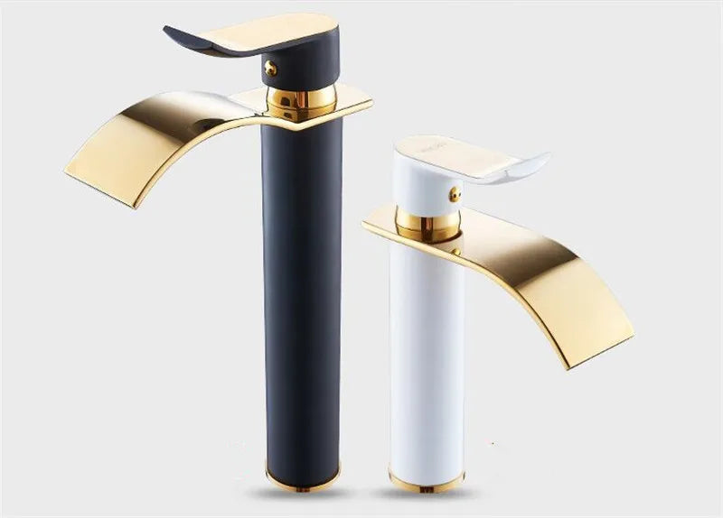 Torneira Cascata Bica Alta Banheiro - Branco e Dourado
