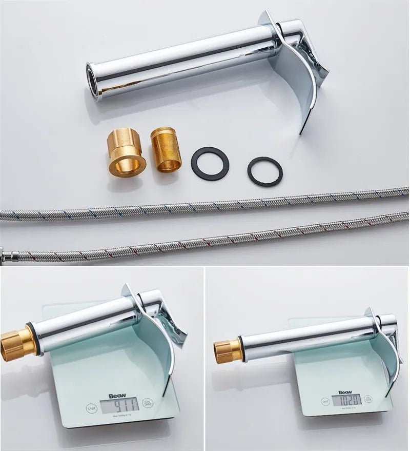 Torneira Cascata Bica Alta Banheiro - Branco e Dourado