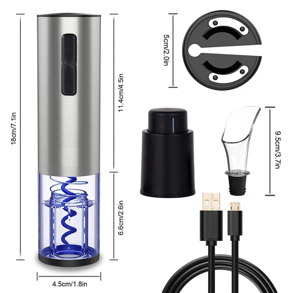 Abridor de Vinho Elétrico Automático 4 em 1 com Carregamento USB