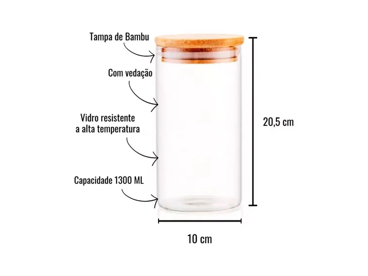 Pote Hermético de Vidro com Tampa de Bambu 1,1L