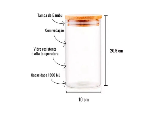 Pote Hermético de Vidro com Tampa de Bambu 1,1L